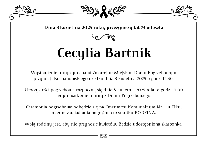 Cecylia Bartnik - nekrolog
